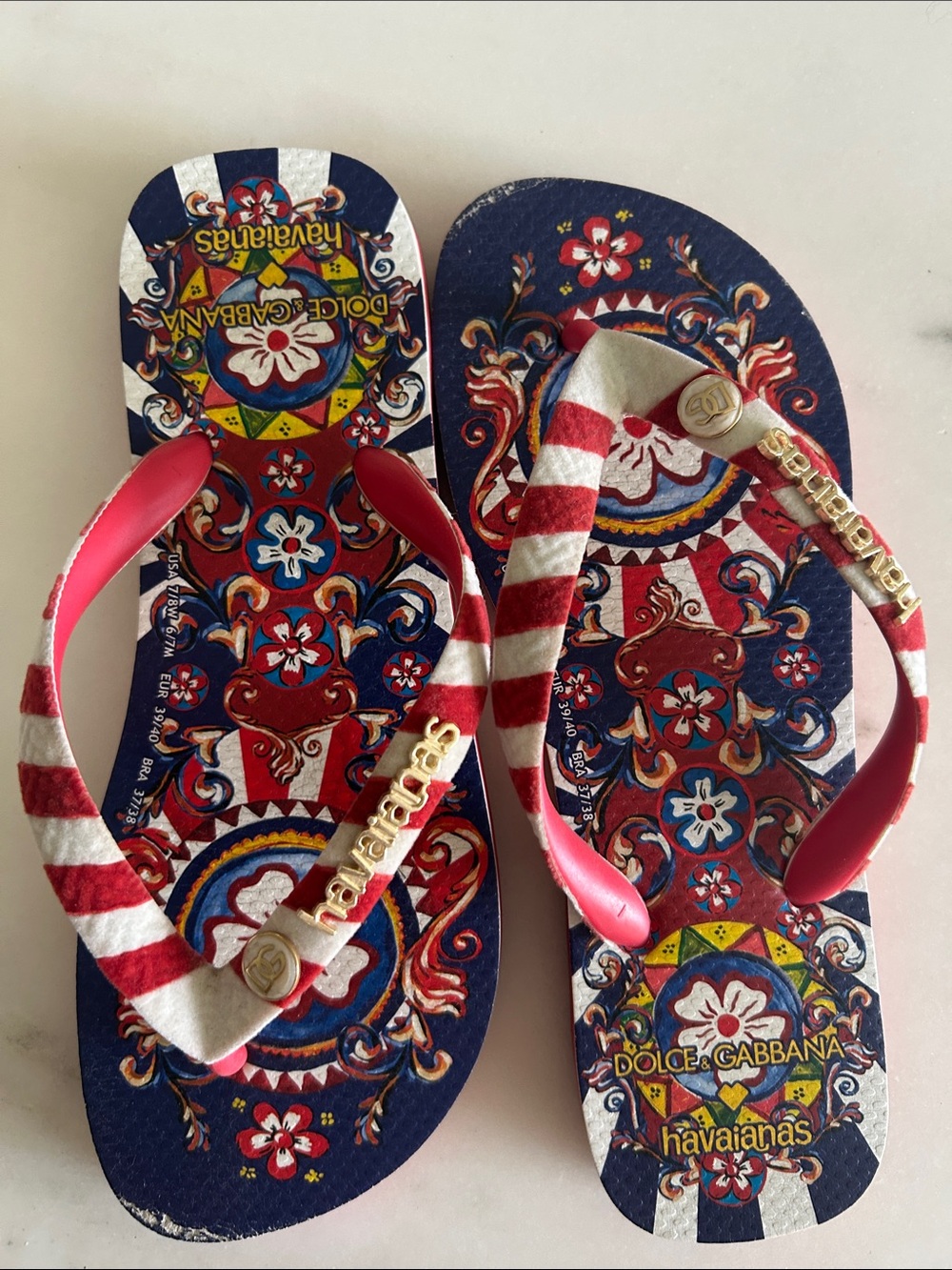 Dolce & Gabbana x Havaianas Red, White & Navy Floral Flip Flops